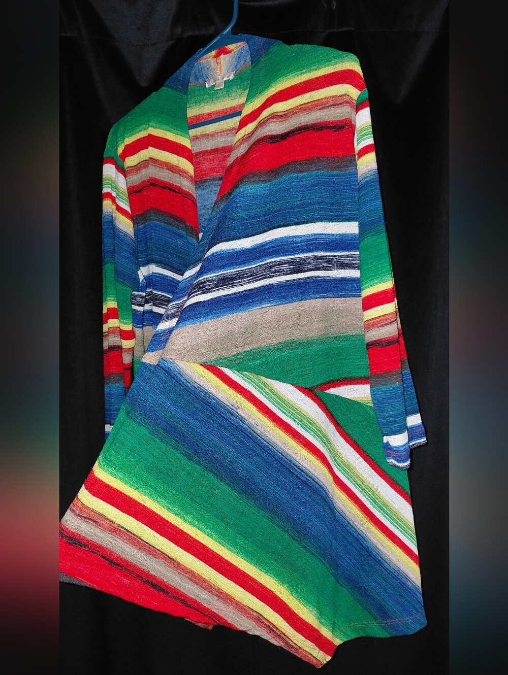 Erin london Multicolor Striped Open-Front Cardigan - Red, Green, Blue Size Large - Picture 3 of 5